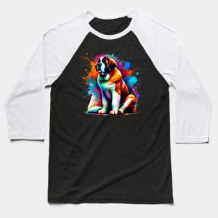 St Bernard in Expressive Colorful Splash Paint Style Baseball T-Shirt